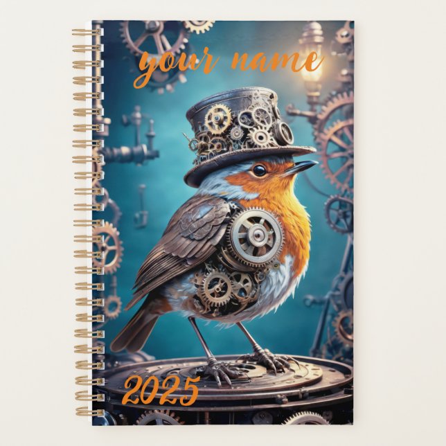 Agenda Personalizável - "Steampunk Robin" (Frente)