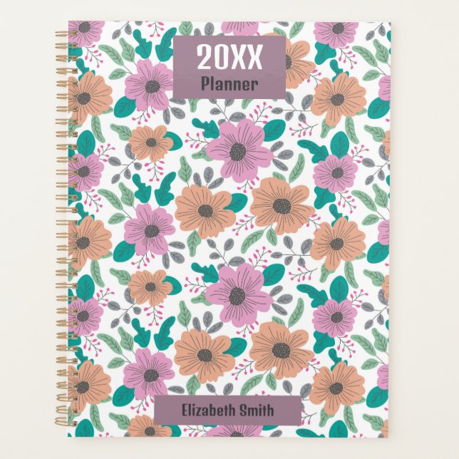 Agenda Personalized Big Bright Flowers Pattern 20XX (Frente)