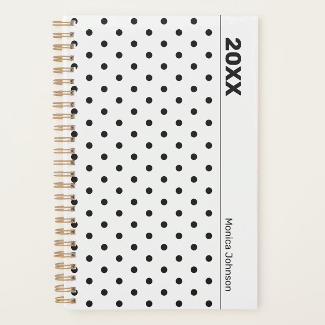 Agenda Personalized Black and White Polka Dot Planner (Frente)