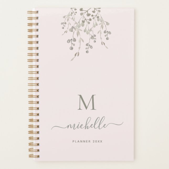 Agenda Personalized Botanical Watercolor Monogram Pink (Frente)