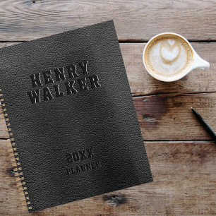 Agenda Personalized Business Embossed Black Vegan Leather