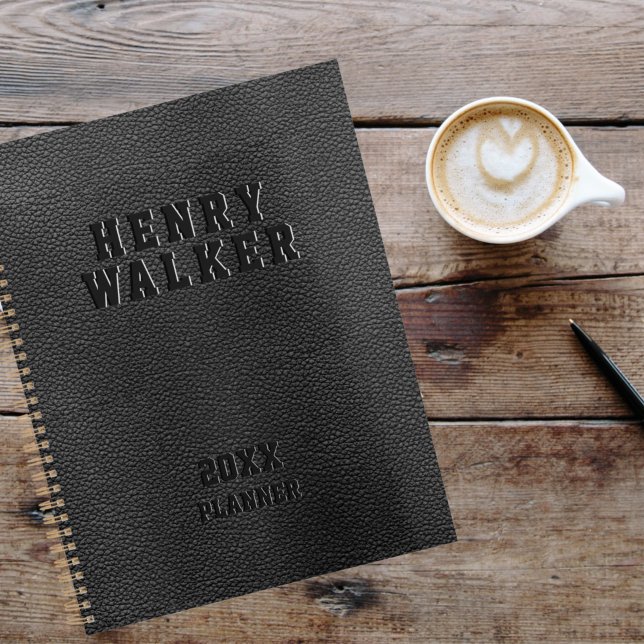 Agenda Personalized Business Embossed Black Vegan Leather (Criador carregado)