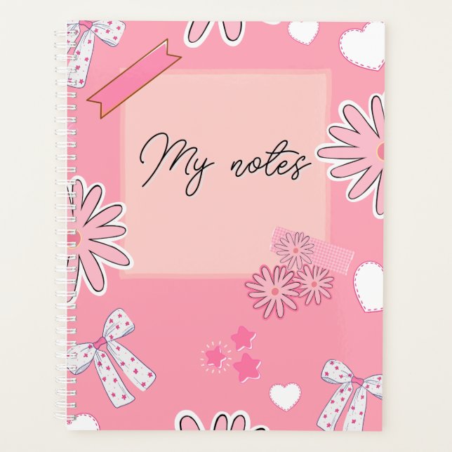 Agenda Personalized Cute Pink, Aesthetic “My Notes”  (Frente)