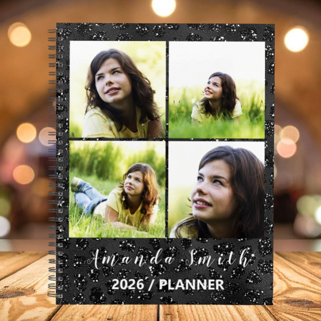 Agenda Personalized Glossy Black 5 Photo Collage (Personalized Glossy Black 5 Photo Collage Planner)