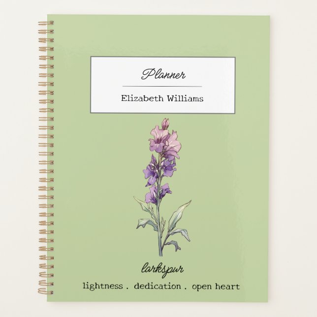 Agenda Personalized Larkspur Flower Birth Month Floral  (Frente)