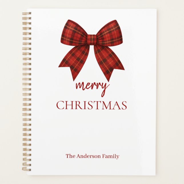 Agenda Personalized Merry Christmas | Red Plaid Bow (Frente)