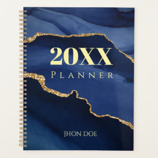 Agenda Personalized Navy Blue Gold Agate Geode Monogram 