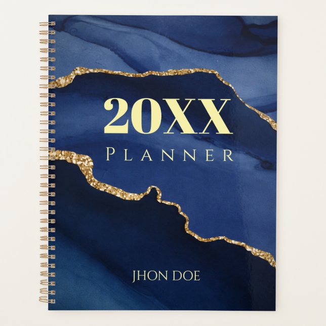 Agenda Personalized Navy Blue Gold Agate Geode Monogram  (Frente)
