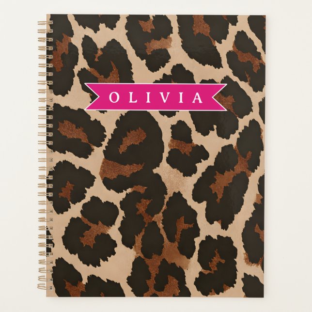 Agenda Personalized Pink Leopard Print Chic Animal Print (Frente)