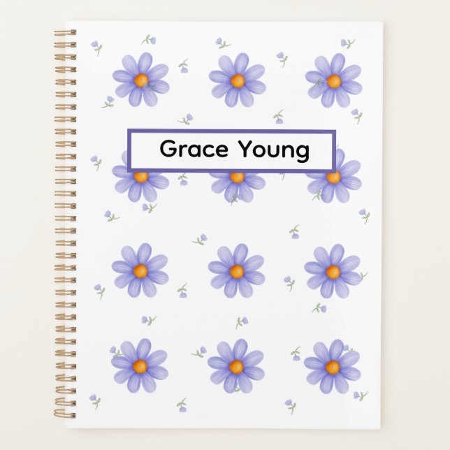 Agenda Personalized Purple Daisy Notebook Custom Name (Frente)