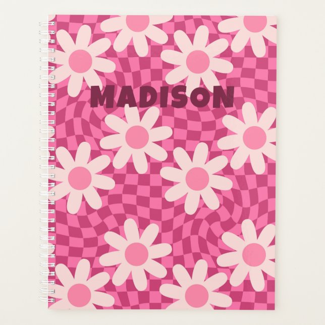 Agenda Personalized Retro Groovy Pink Daisy Flower Hippie (Frente)