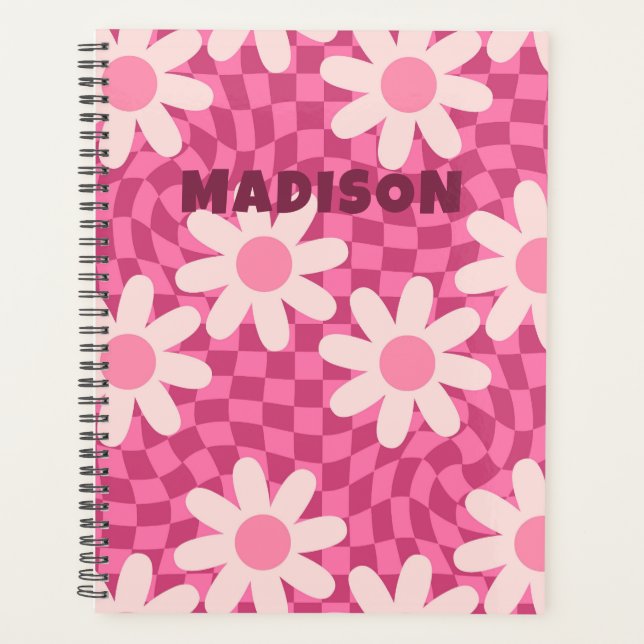 Agenda Personalized Retro Groovy Pink Daisy Flower Hippie (Frente)