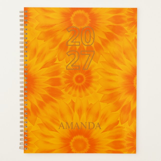 Agenda Personalized Vibrant Sunflower Orange Tie-Dye Art (Frente)