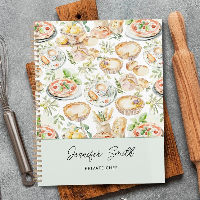 Agenda Personalized Watercolor Mediterranean Food Pattern (In situ)