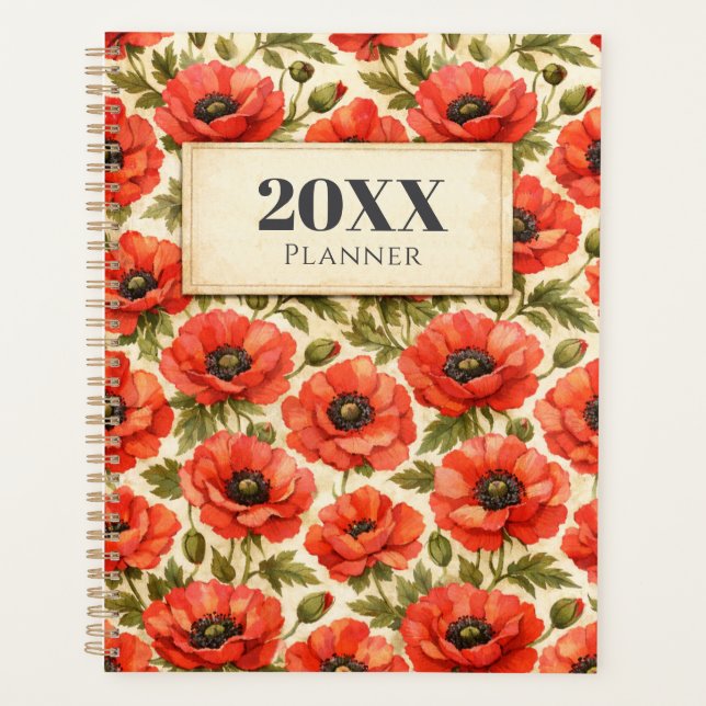 Agenda Personalized Watercolor Red poppies Planner (Frente)
