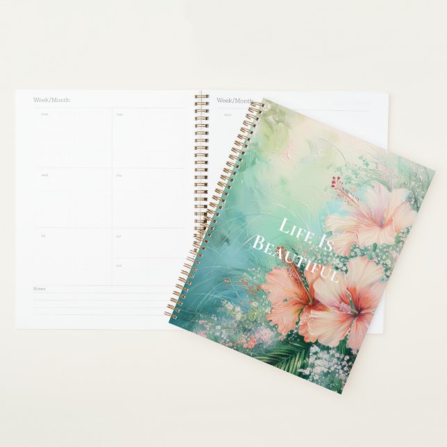 Agenda Pêssego Branco Tropical Hibiscus Floral (Exibição)