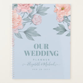 Agenda Pêssego Floral Dusty Blue Sage Casamento Folha