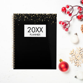 Agenda Pessoal Anual Preto Brilho Dourado Caindo Personal