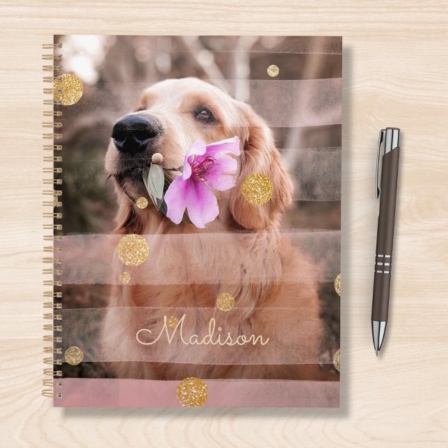 Agenda Pet Dog Photo Pink Ribbon Chic Nome da Lente Doura (Criador carregado)