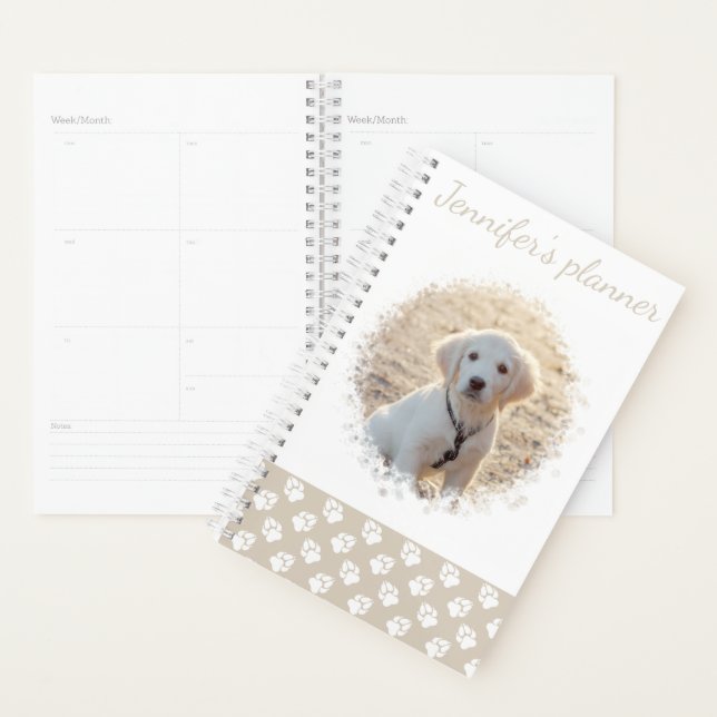 Agenda Pet Foto Personalizada E Pinças Brancas E beges Co (Exibição)