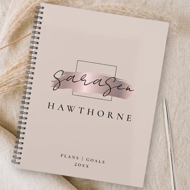 Agenda Pincel Chic Traço Faux Rosa Monograma Elegante Dou (Criador carregado)