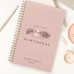 Agenda Pincel Chic Traço Faux Rosa Monograma Elegante Dou