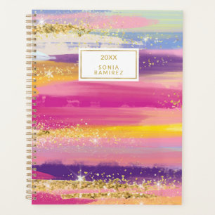 Agenda Pincel Rosa Quente Trave Brilho Dourado Brilhante