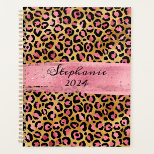 Agenda Pincelada de leopardo em folha dourada e rosa