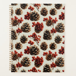 Agenda Pine Cones e Red Berries Padrão de inverno
