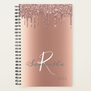 Agenda Pingo de Brilho em Rosa Dourado Monograma Moderno