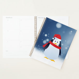 Agenda Pinguim bonito com estrelas de neve de Natal Red S