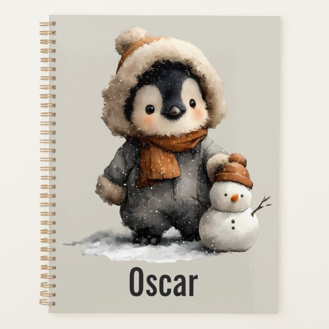 Agenda Pinguim de Inverno com Desenho de Boneco de Neve (Frente)
