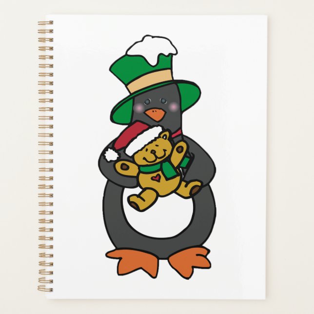 Agenda Pinguim Irlandês Segurando Urso de Natal (Frente)