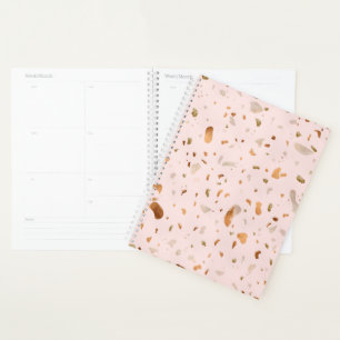 Agenda Pink Blush Terrazzo Com Douradas Manchas De Cobre