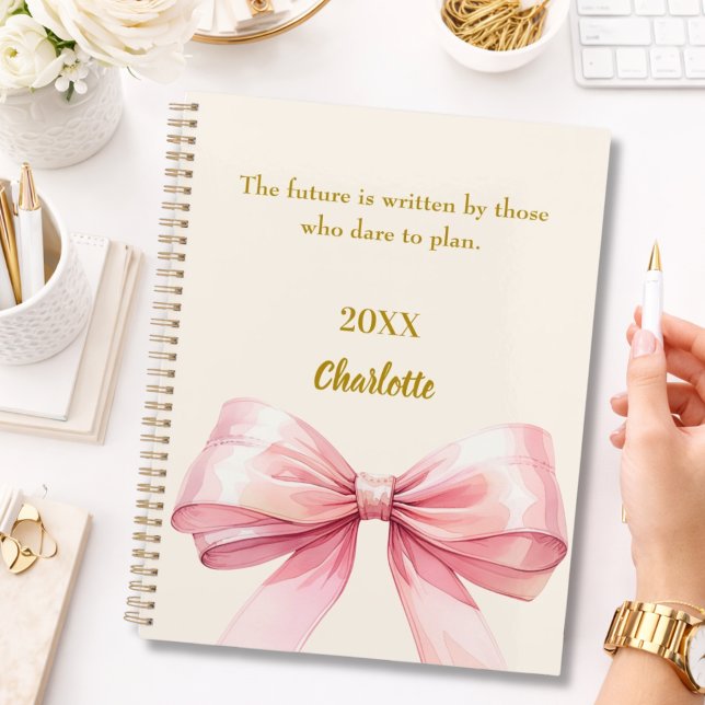 Agenda Pink bow beige cream inspirational quote 2026 (Criador carregado)