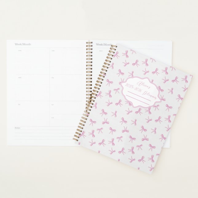 Agenda Pink bow Frilly Coquette personalized yearly (Exibição)