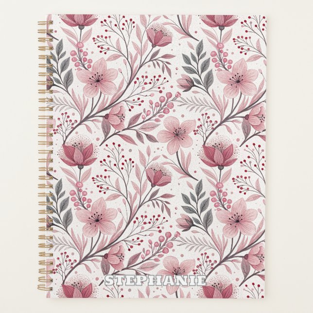 Agenda Pink Cherry Blossom Sakura Pattern on White (3) (Frente)