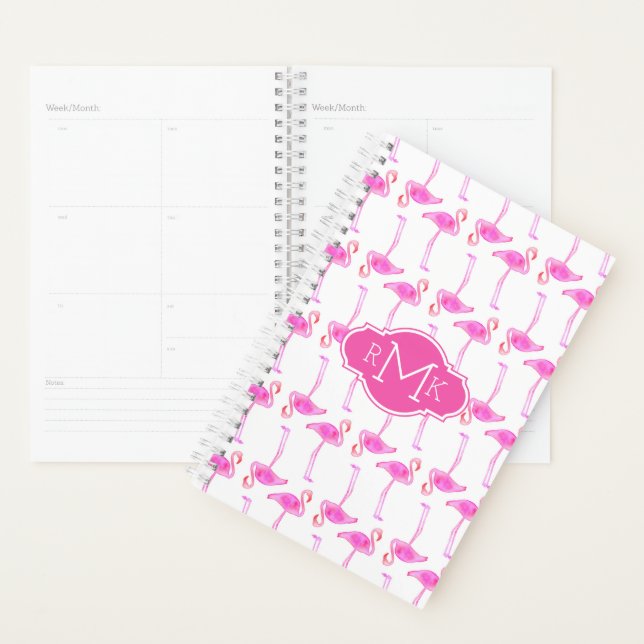 Agenda Pink Flamingo Pattern | Monograma (Exibição)