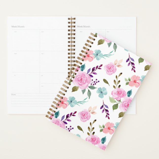 Agenda Pink Flor Watercolor sem costura (Exibição)