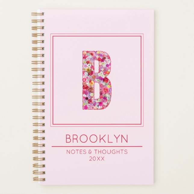 Agenda Pink Floral Feminine Botanical Name Letter B (Frente)