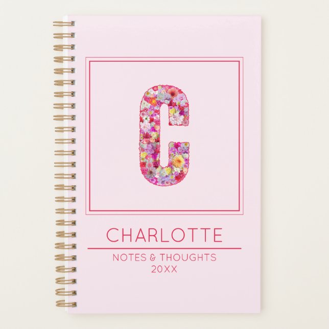 Agenda Pink Floral Girly Botanical Name Letter C (Frente)