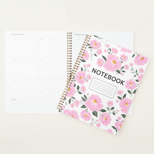 Agenda Pink Floral Notebook Cover | Elegant Rose Flower  (Exibição)