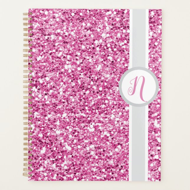 Agenda Pink Glitter Monogram Planner (Frente)