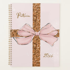 Agenda Pink Glitter Stripes & Bow Personalized Planner