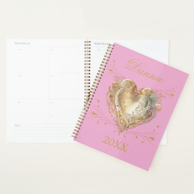 Agenda  Pink & Gold Heart Elegant Custom  (Exibição)