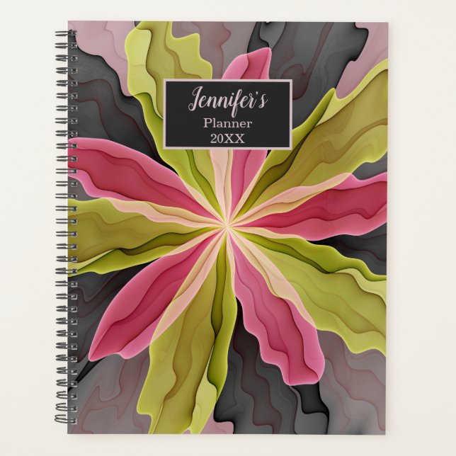 Agenda Pink Green Anthracite Fantasy Flor Nome Fractal (Frente)