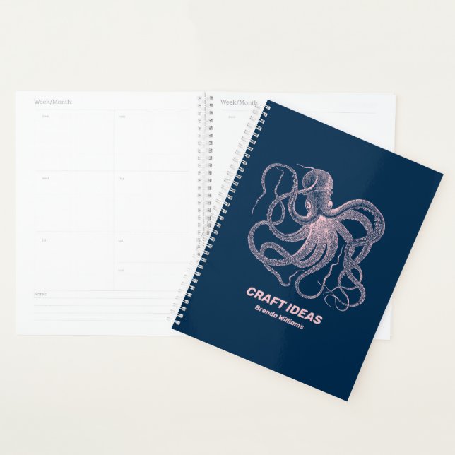 Agenda Pink octopus on dark blue (Exibição)