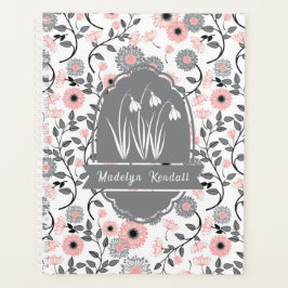 Agenda Pink & Pewter Laurentian Floral Custom Name