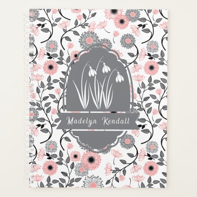 Agenda Pink & Pewter Laurentian Floral Custom Name (Frente)