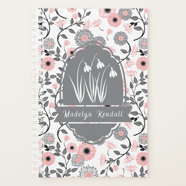 Agenda Pink & Pewter Laurentian Floral Custom Name (Frente)
